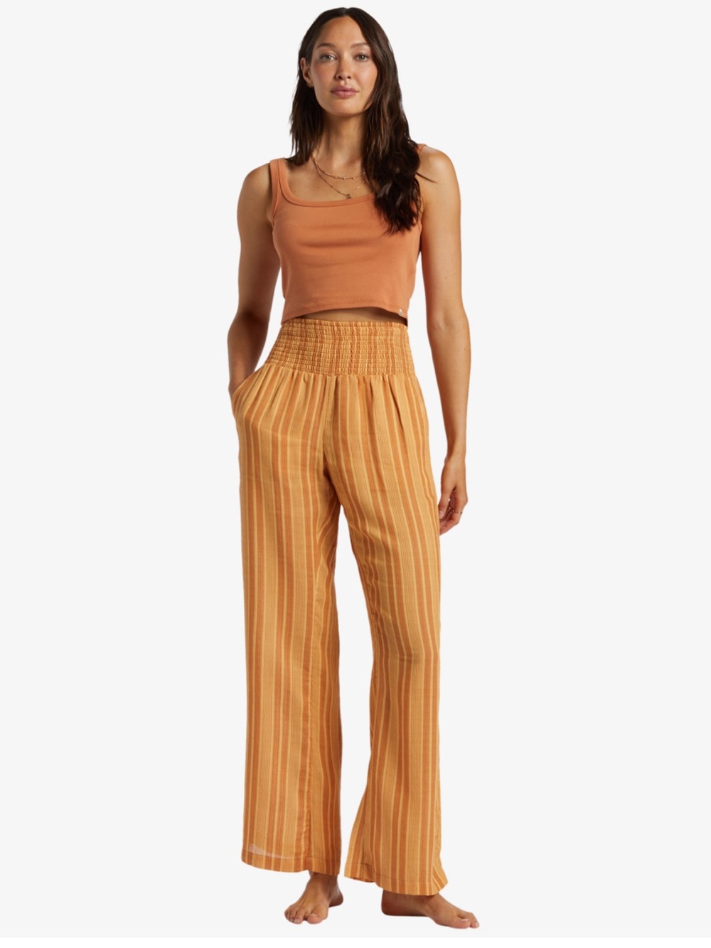 Roxy Women's Wide Leg Striped Pants in Mustard Orange